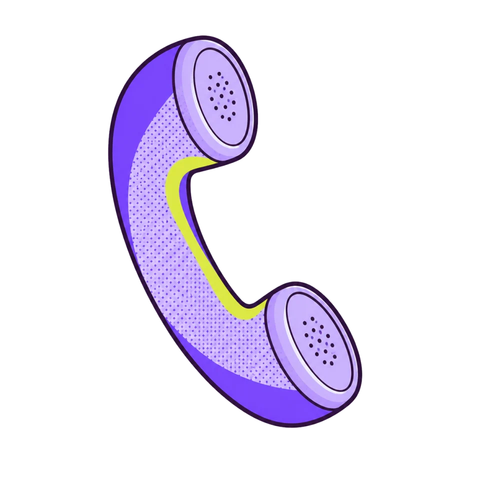 Illustration of a violet and lime telephone handset in the Lazige palette